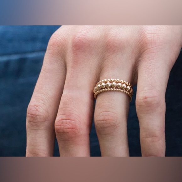 BEADED 14K Gold Filled Stackable Stretch Rings; Sweat, Tarnish and waterproof. - Picture 2 of 5